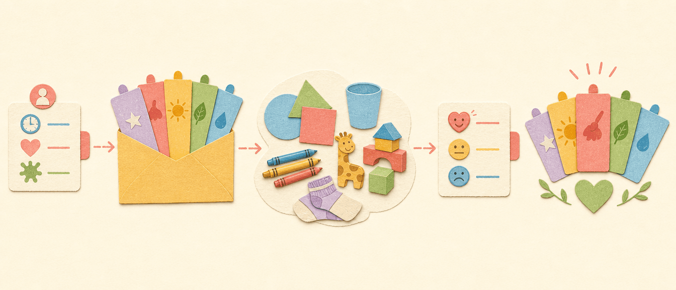 Rainbow Tots journey from family preferences to weekly activities, simple play materials, parent feedback and a better-matched following plan.
